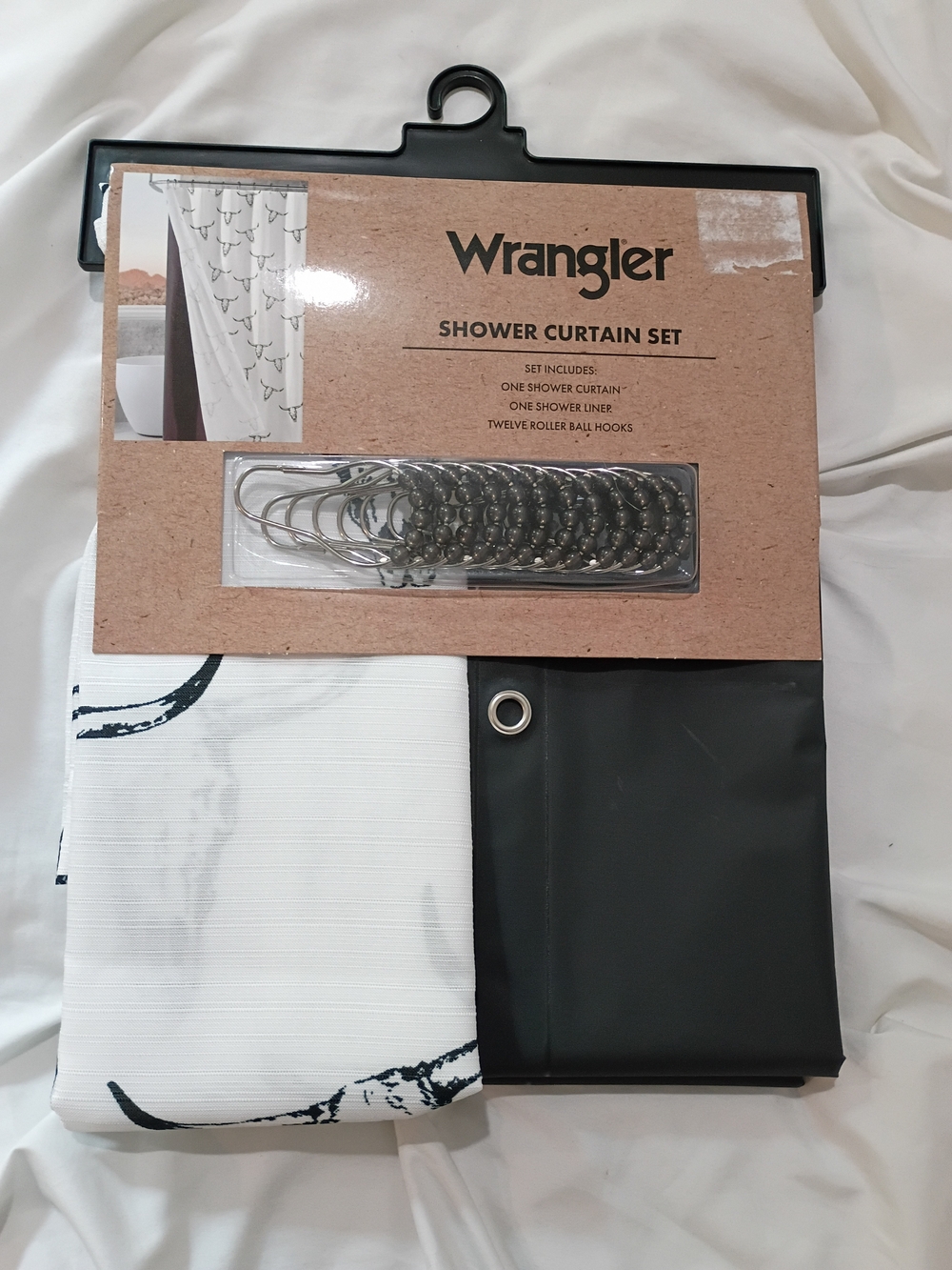 Wrangler Black & White Skull Print Shower Curtain Set 72x72